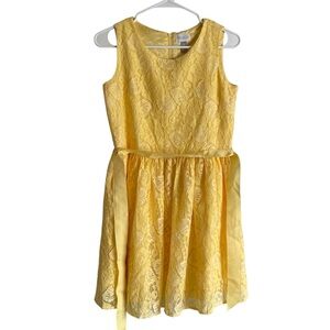 The Children’s Place Crochet Lace Fit Flare Dress Yellow Sleeveless Sz 16